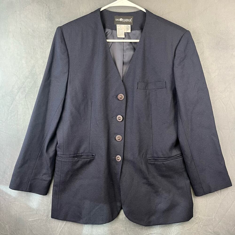 Sag Harbor Blazer Petite 100% Pure Wool Womens Size 10 Office Business 4 Button
